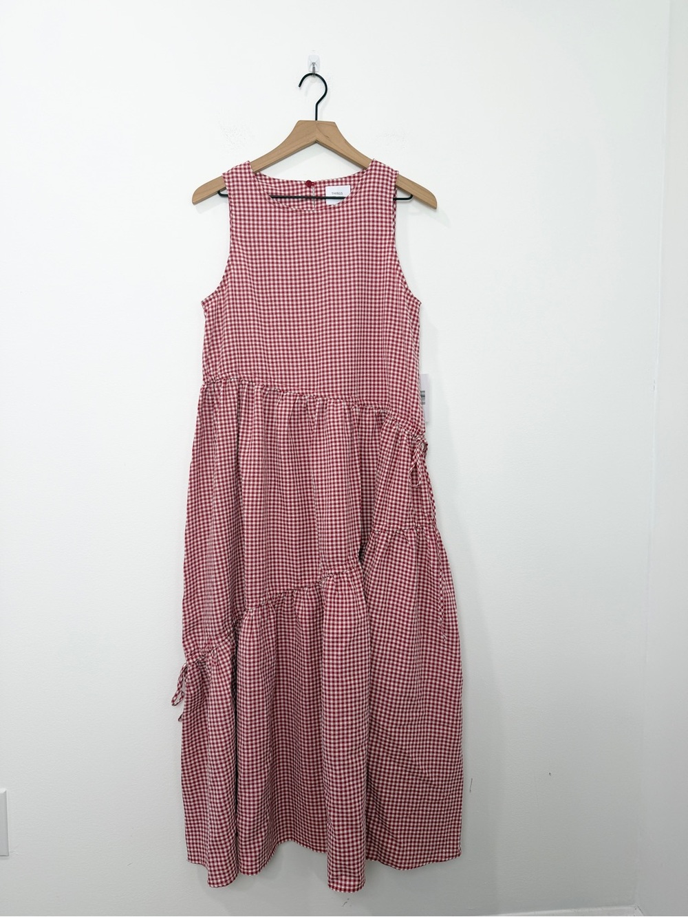 Things Between Asymmetrical Tiered Red Gingham Maxi Dress NWT Size Medium